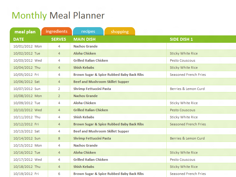 Monthly Family Meal Planner Printable Medical Forms, Letters & Sheets