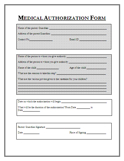 Emergency Medical Authorization Template