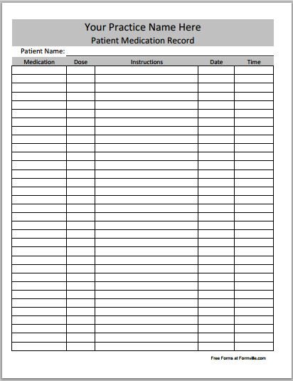 Patient Medication Record Form