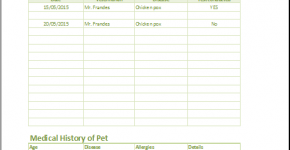 Pet Health Record Form