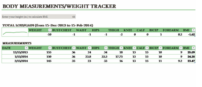 Body Measurement and Weight Tracking Template