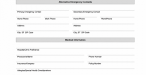 Child's emergency contact and medical information form
