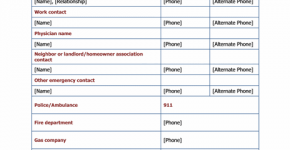 Emergency contact list sample