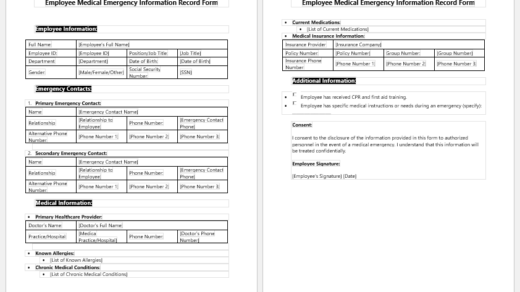 Employee Medical Emergency Information Record Form