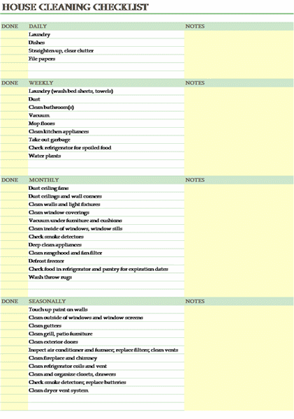 House cleaning checklist template