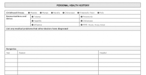 Patient health history questionnaire form