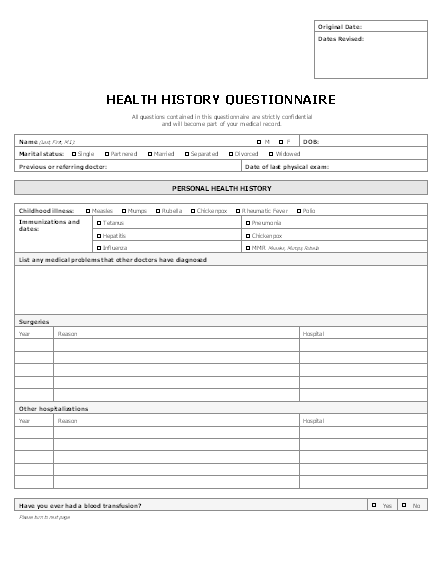 Health History Form Template from www.bestmedicalforms.com