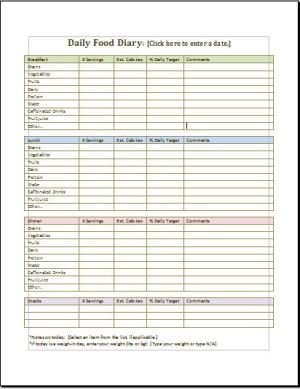 Daily Food Diary Template | Download Sample