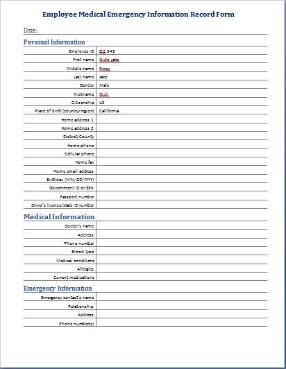 Employee Record Form Template