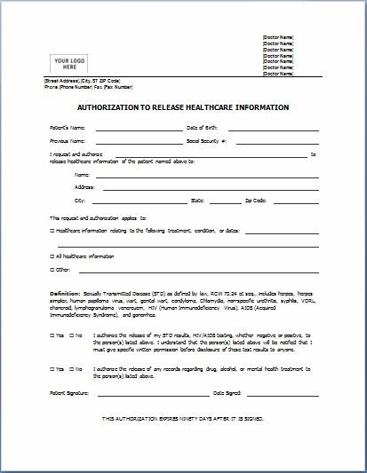 Healthcare authorization form template