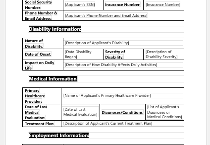 Disability Benefits Application Form