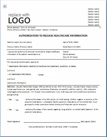 Authorization to release healthcare information form