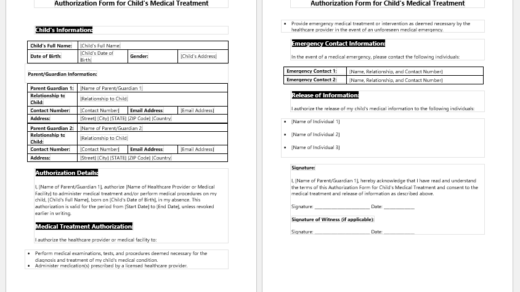 Authorization Form for Child's Medical Treatment