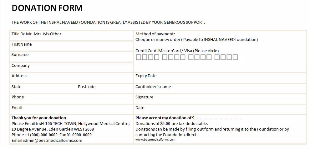 Sample Donation Form Template from www.bestmedicalforms.com