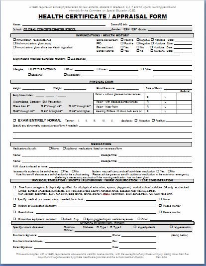 Health Certificate Appraisal Form