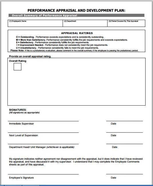 Health Performance and Appraisal Form