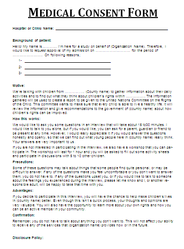 Consent For Medical Treatment Form Template from www.bestmedicalforms.com