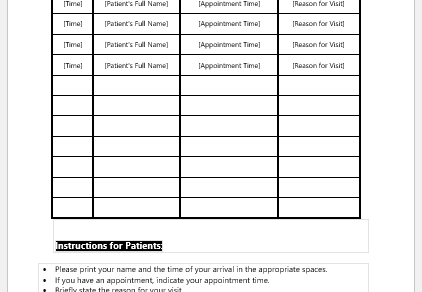 Patient Sign-In Sheet