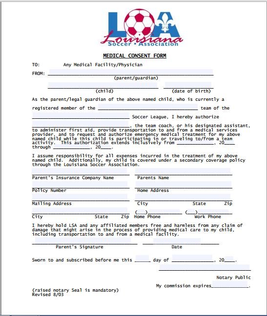 Sports Medical Consent Form