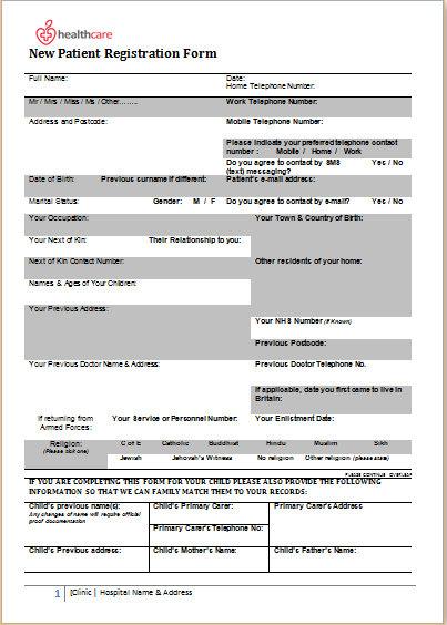 new patient information sheet