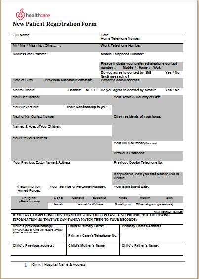 New Patient Registration Form Template from www.bestmedicalforms.com