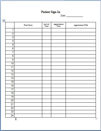 Patient Sign in Sheet Templates Printable Medical Forms Letters Sheets