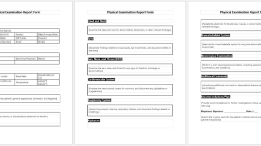 Physical Examination Report Form