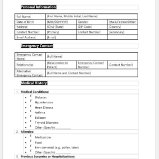 Medical History and Screening Form