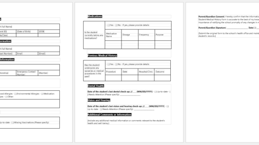 Student Medical History Form