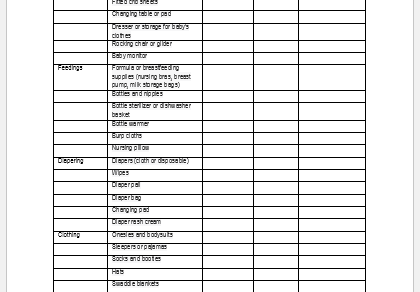 Baby supplies list template