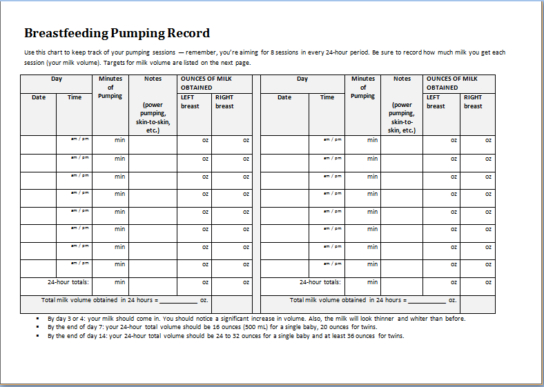 Breastfeeding pumping record