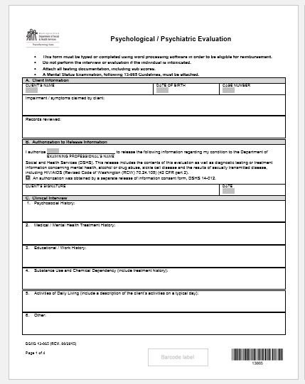 Psychiatric evaluation form