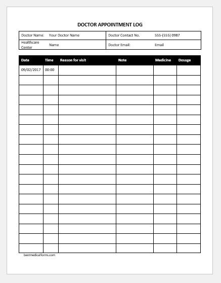 Doctor Appointment Log Template