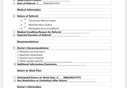 Doctor referral form to employer