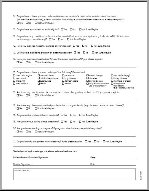 Medical history questionnaire template