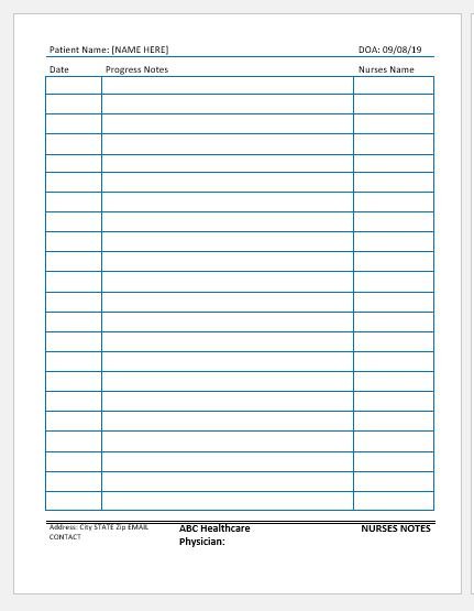 Nurse Charting Forms