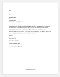 Doctor's note for a student who is on intermittent absence