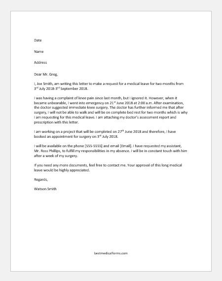 Leave Of Absence Letter From Employer To Employee from www.bestmedicalforms.com