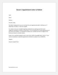 Reminder Letter for Doctor’s Appointment