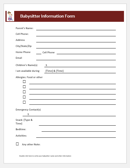 Babysitter information form