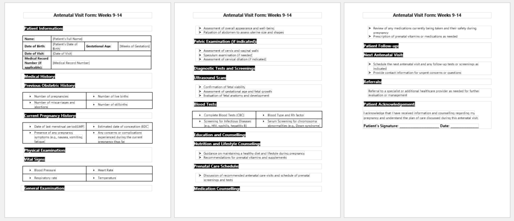 Antenatal Visit Form- Weeks 9-14
