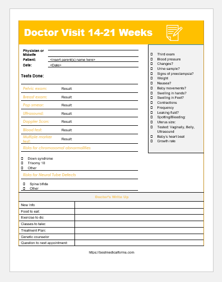 Doctor Visit Form Pregnancy Week 14-21