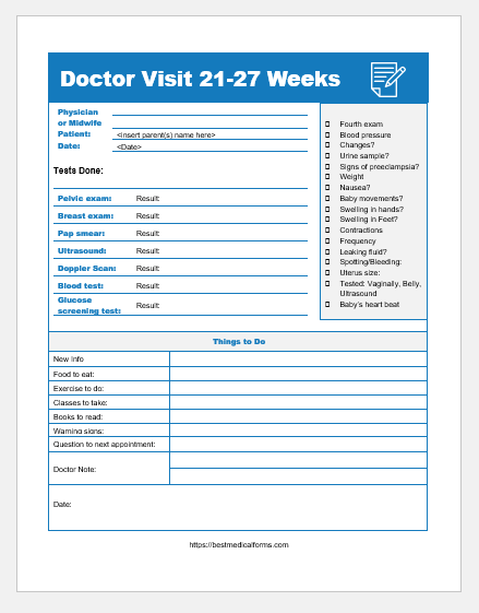 Antenatal visit form week 21-27