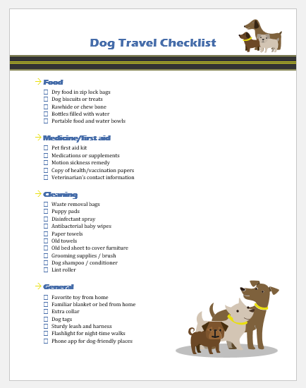 Dog Travel Checklist Template