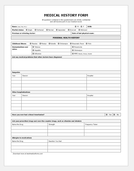 Patient History Form Template from www.bestmedicalforms.com