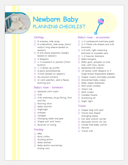 Newborn Baby planning checklist