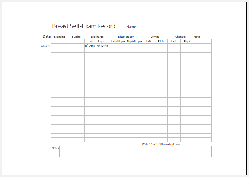 Self Breast Exam Chart