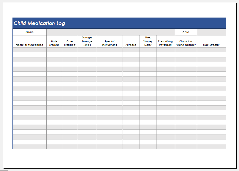 Child medication log template