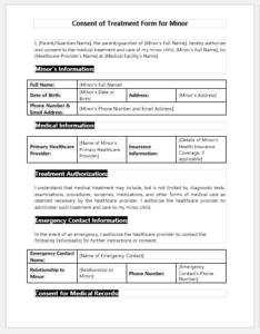 Consent of Treatment Form for Minor