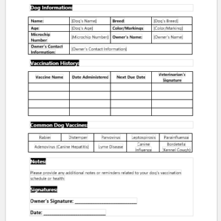 Dog Vaccination Form